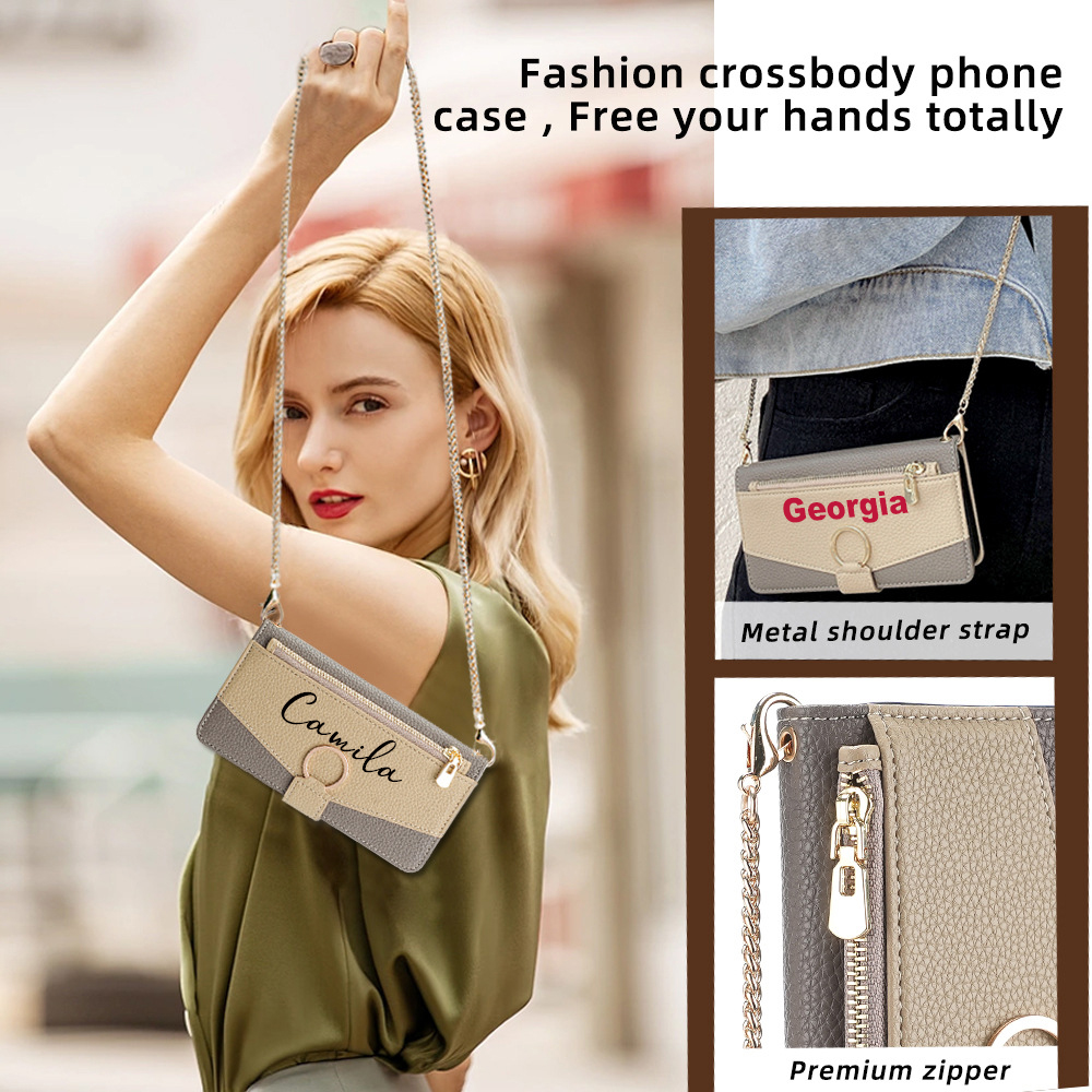 Personalised Monogram Wallet Phone Case with Crossbody Strap | OFCase142