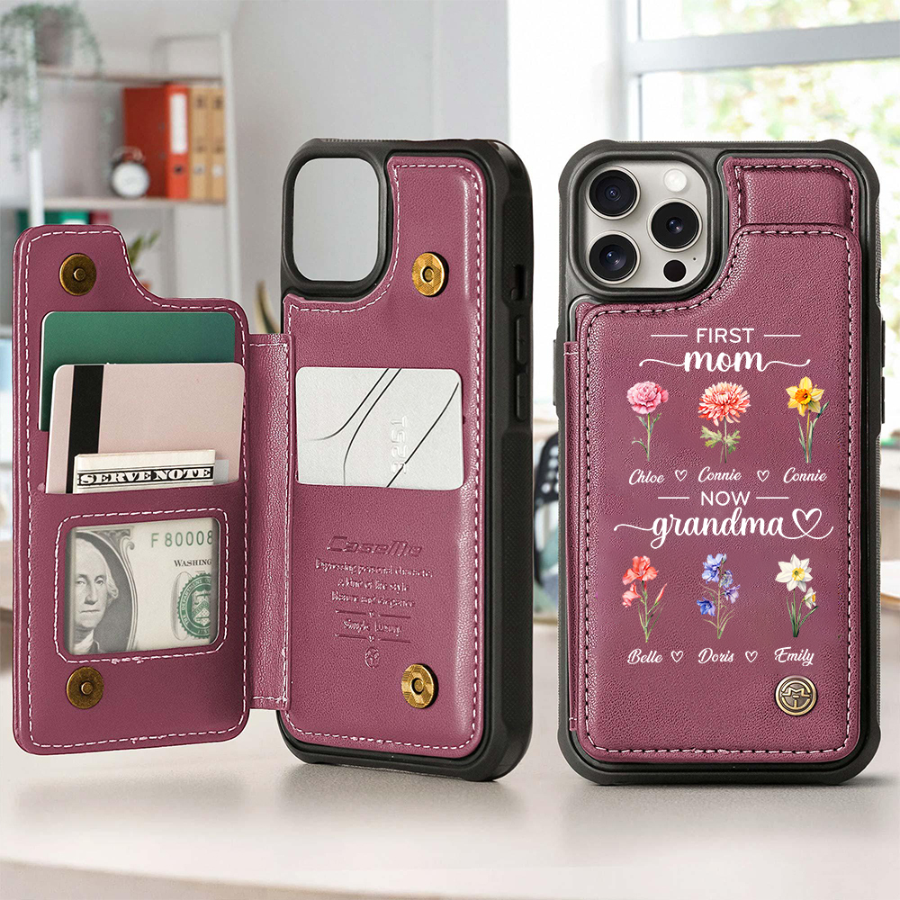 Personalized First Mom Now Grandma Leather Wallet Phone Case for iPhone & Samsung | OFCase152