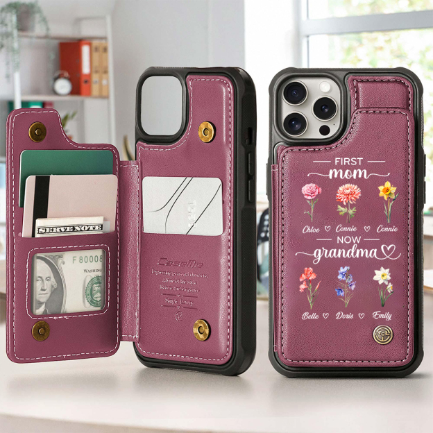 Personalized First Mom Now Grandma Leather Wallet Phone Case for iPhone & Samsung | OFCase152