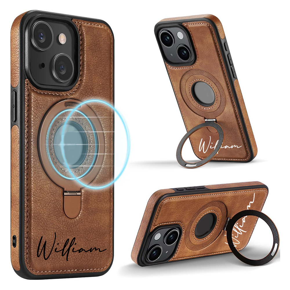 Personalized Leather Monogram Magnetic Phone Case with Magsafe & Kickstand | OFCase145