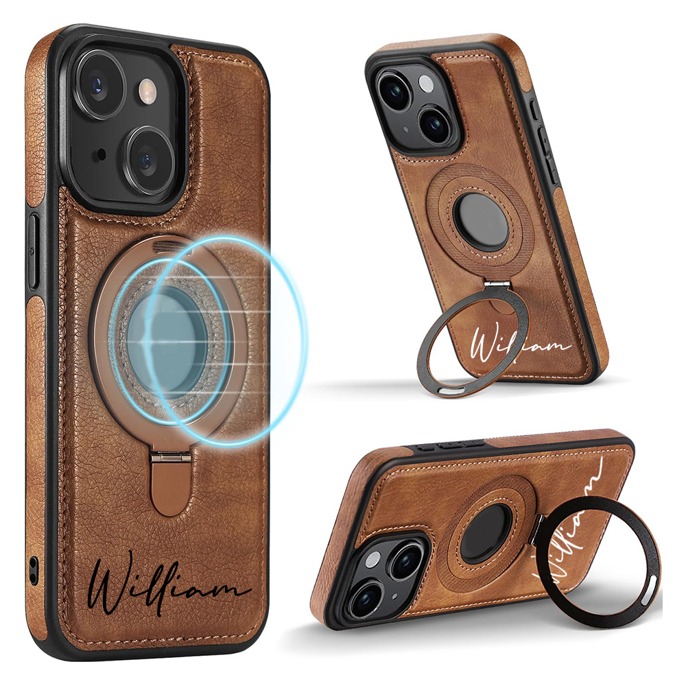 Personalized Leather Monogram Magnetic Phone Case with Magsafe & Kicks