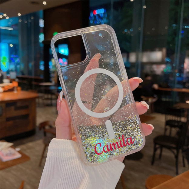 Personalized Magnetic Liquid Quicksand Glitter Bling iPhone Case | OFCase148