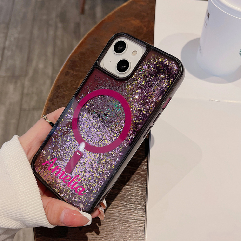 Personalized Magnetic Liquid Quicksand Glitter Bling iPhone Case | OFCase148