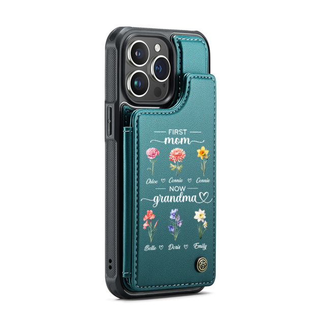 Personalized First Mom Now Grandma Leather Wallet Phone Case for iPhone & Samsung | OFCase152