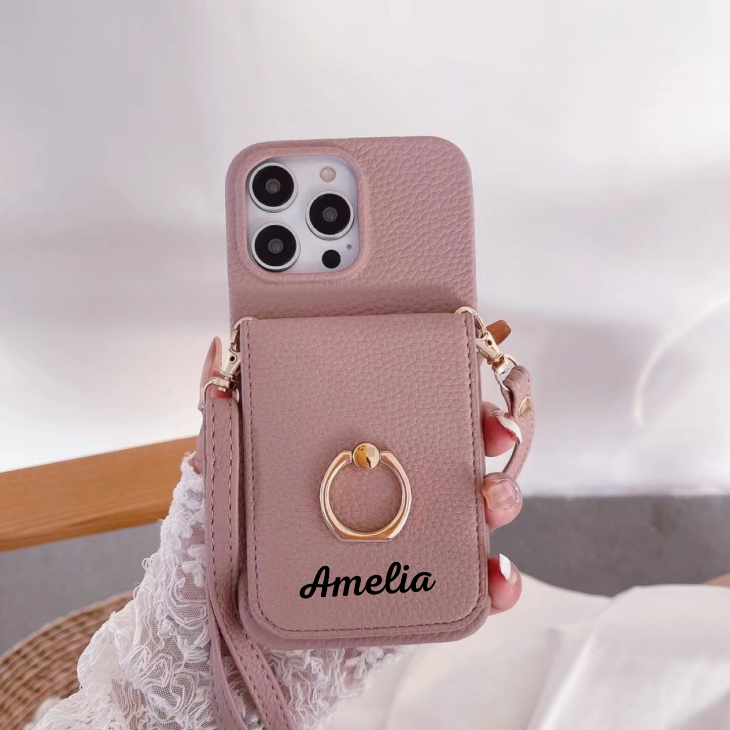 Personalized Leather Crossbody Phone Case with Card Slot | OFCase127