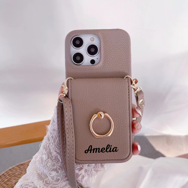 Personalized Leather Crossbody Phone Case with Card Slot | OFCase127