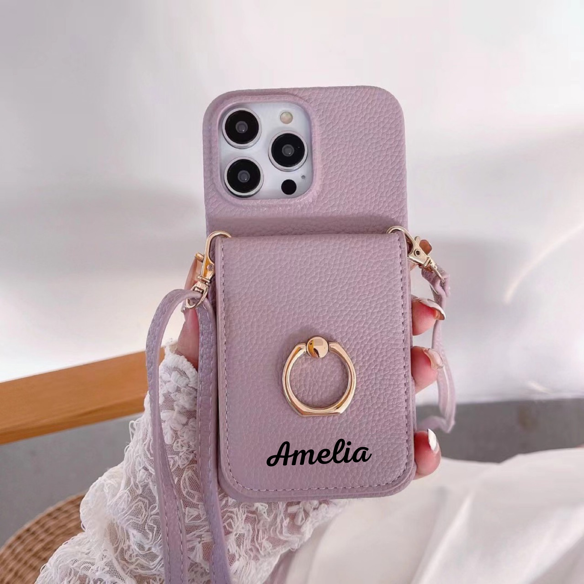 Personalized Leather Crossbody Phone Case with Card Slot | OFCase127