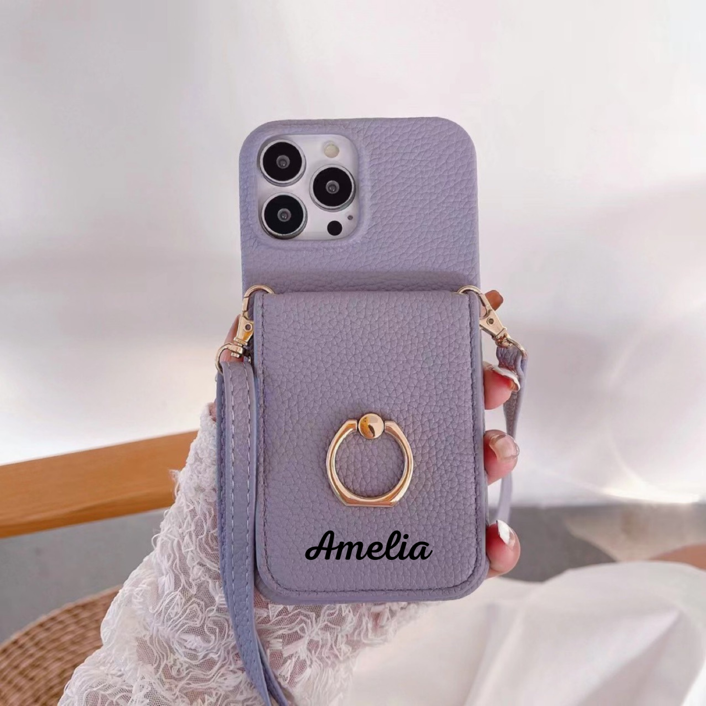 Personalized Leather Crossbody Phone Case with Card Slot | OFCase127