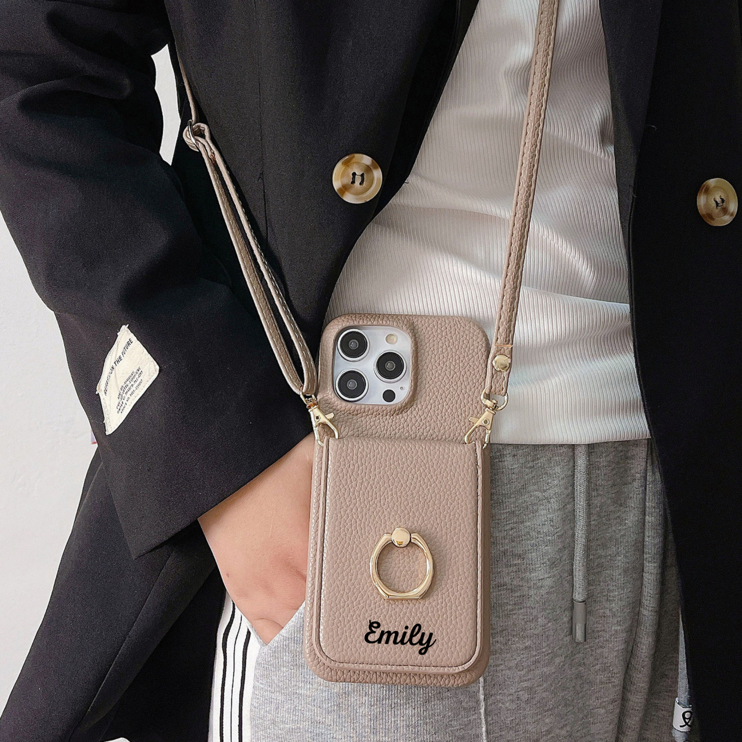 Personalized Leather Crossbody Phone Case with Card Slot | OFCase127