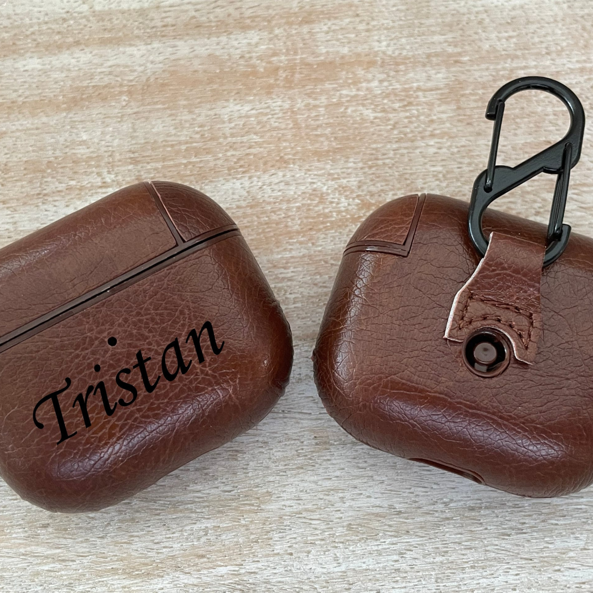Personalized Engraved Leather AirPod Case with Clip Keychain | OFPod09