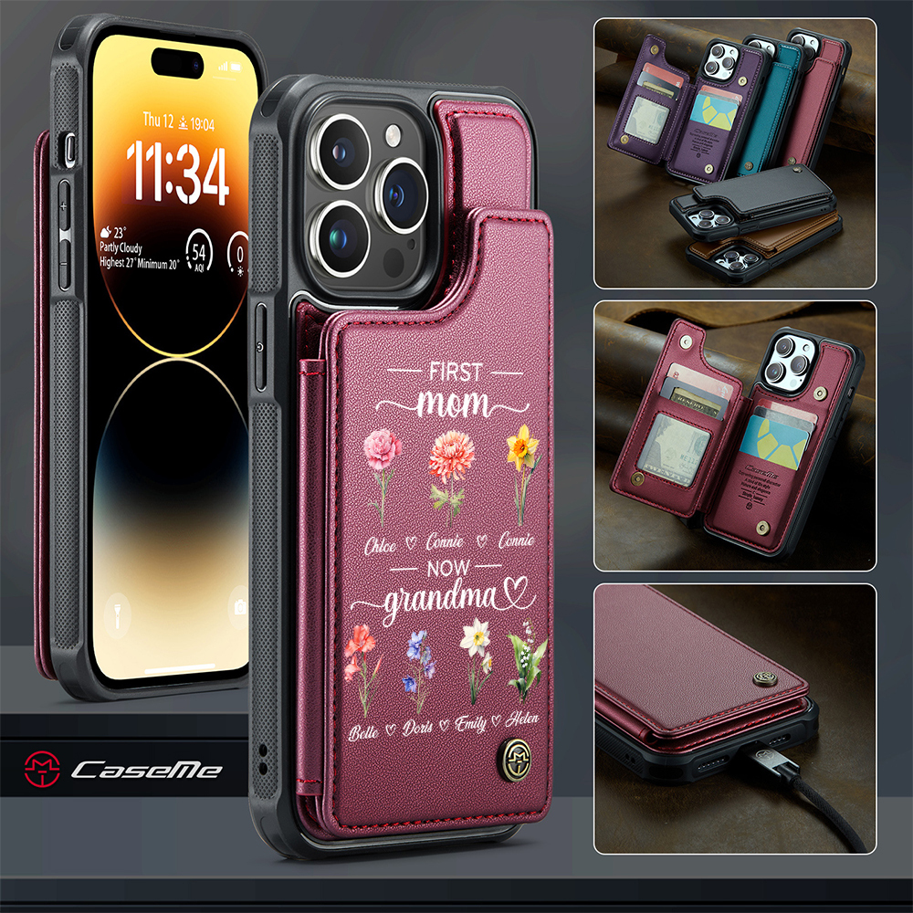 Personalized First Mom Now Grandma Leather Wallet Phone Case for iPhone & Samsung | OFCase152