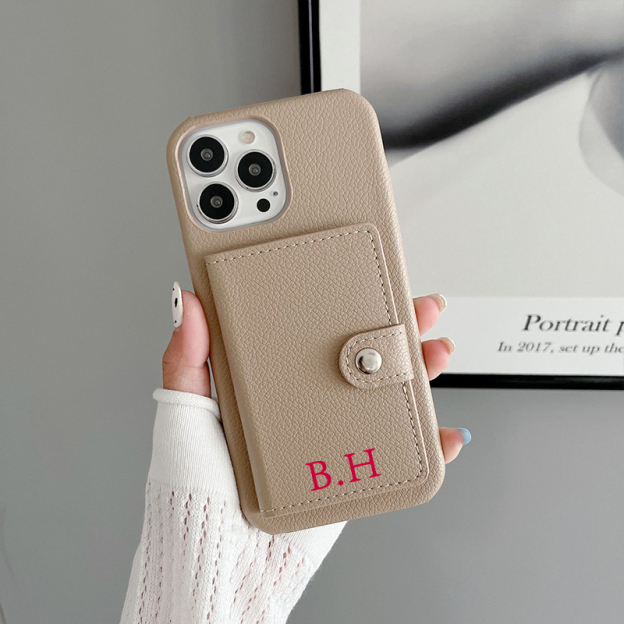 Personalized Monogram Leather Phone Cover Case with Card Pocket | OFCase096