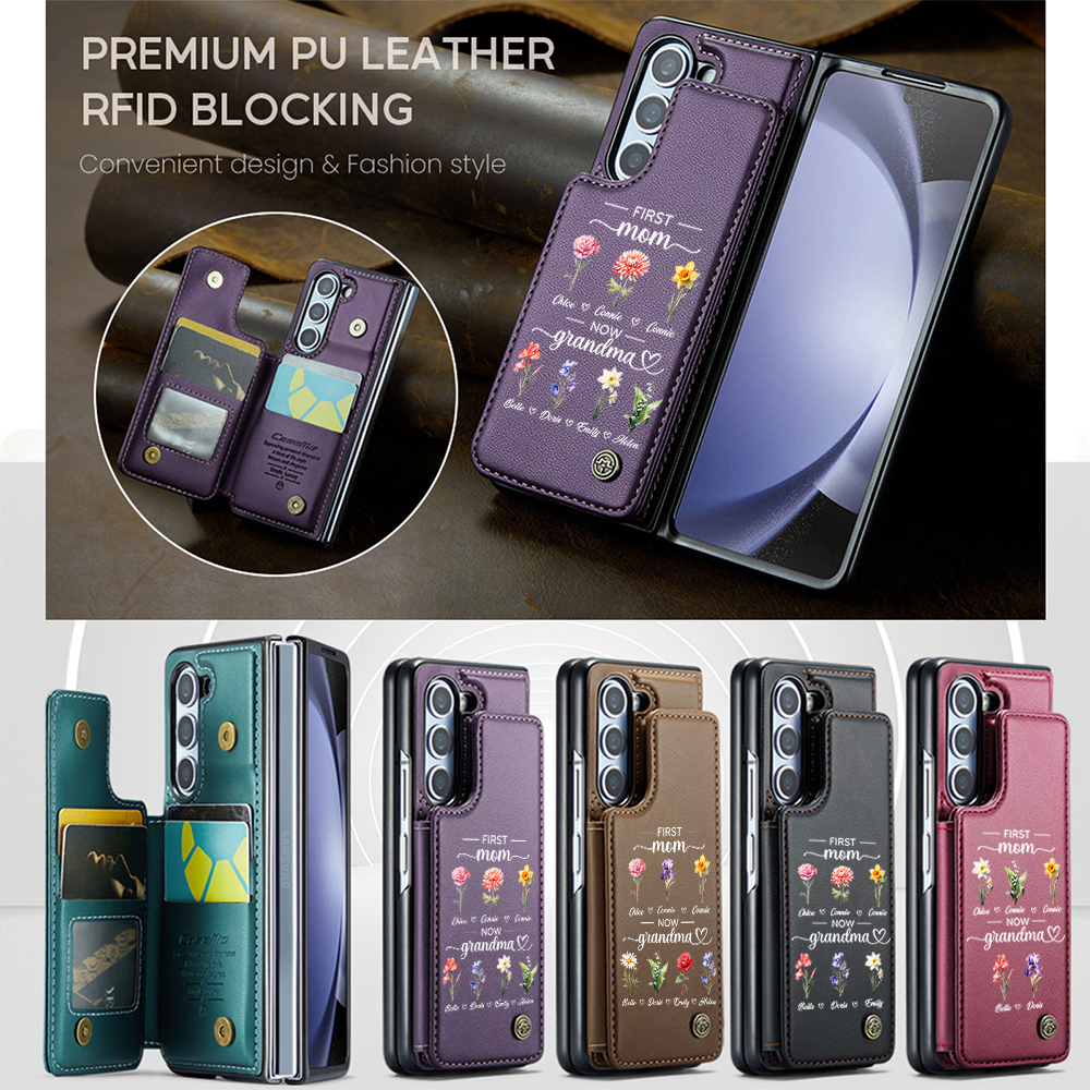 Personalized First Mom Now Grandma Leather Wallet Phone Case for iPhone & Samsung | OFCase152