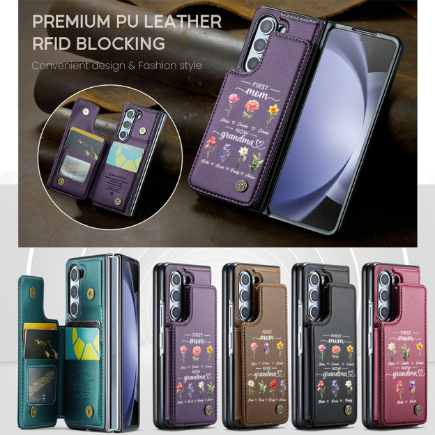 Personalized First Mom Now Grandma Leather Wallet Phone Case for iPhone & Samsung | OFCase152