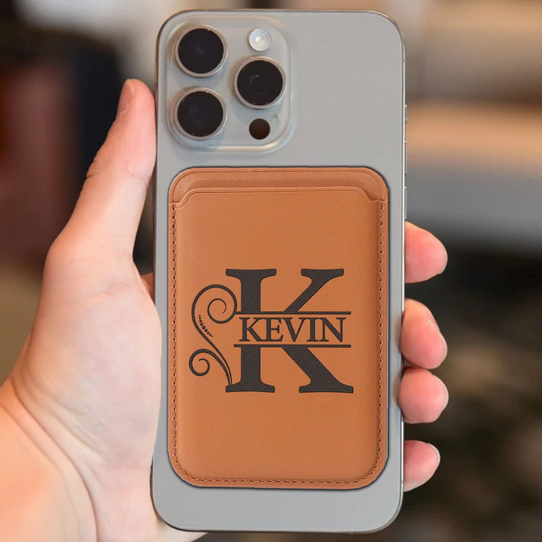 Personalized Leather Magnetic Card Holder for Phone | OFBag03