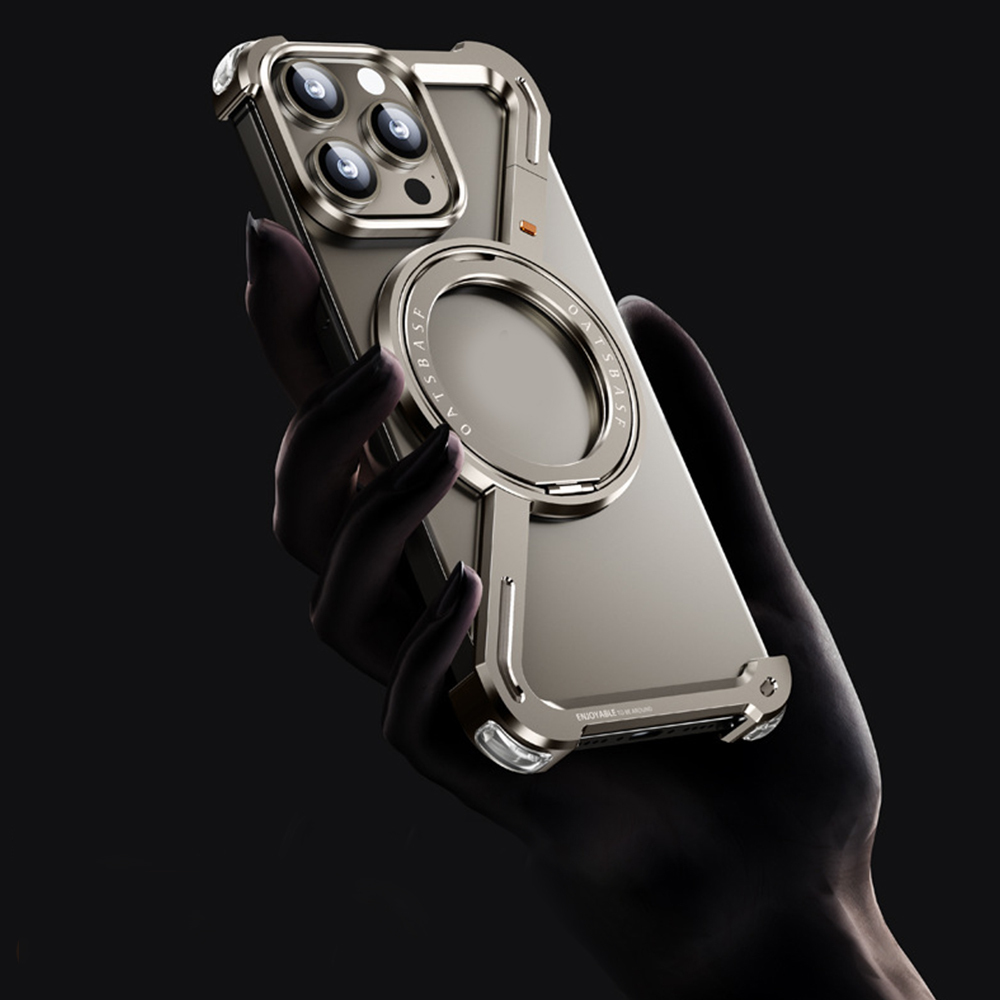 360° Rotation Kickstand MagSafe Aluminum Metal Frameless Z Design Bumper Phone Case for iPhone & Samsung Phone | OFCase158