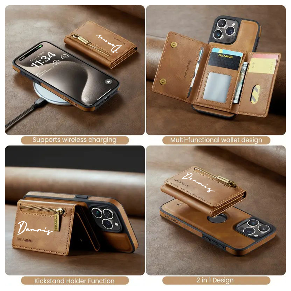 Personalized Leather 2-in-1 Detachable Magnetic Wallet Phone Case | OFCase147