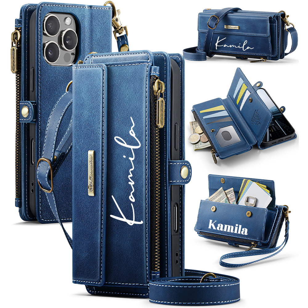 Personalised Monogram Card Holder Zipper Wallet Crossbody Phone Case for iPhone & Samsung | OFCase153