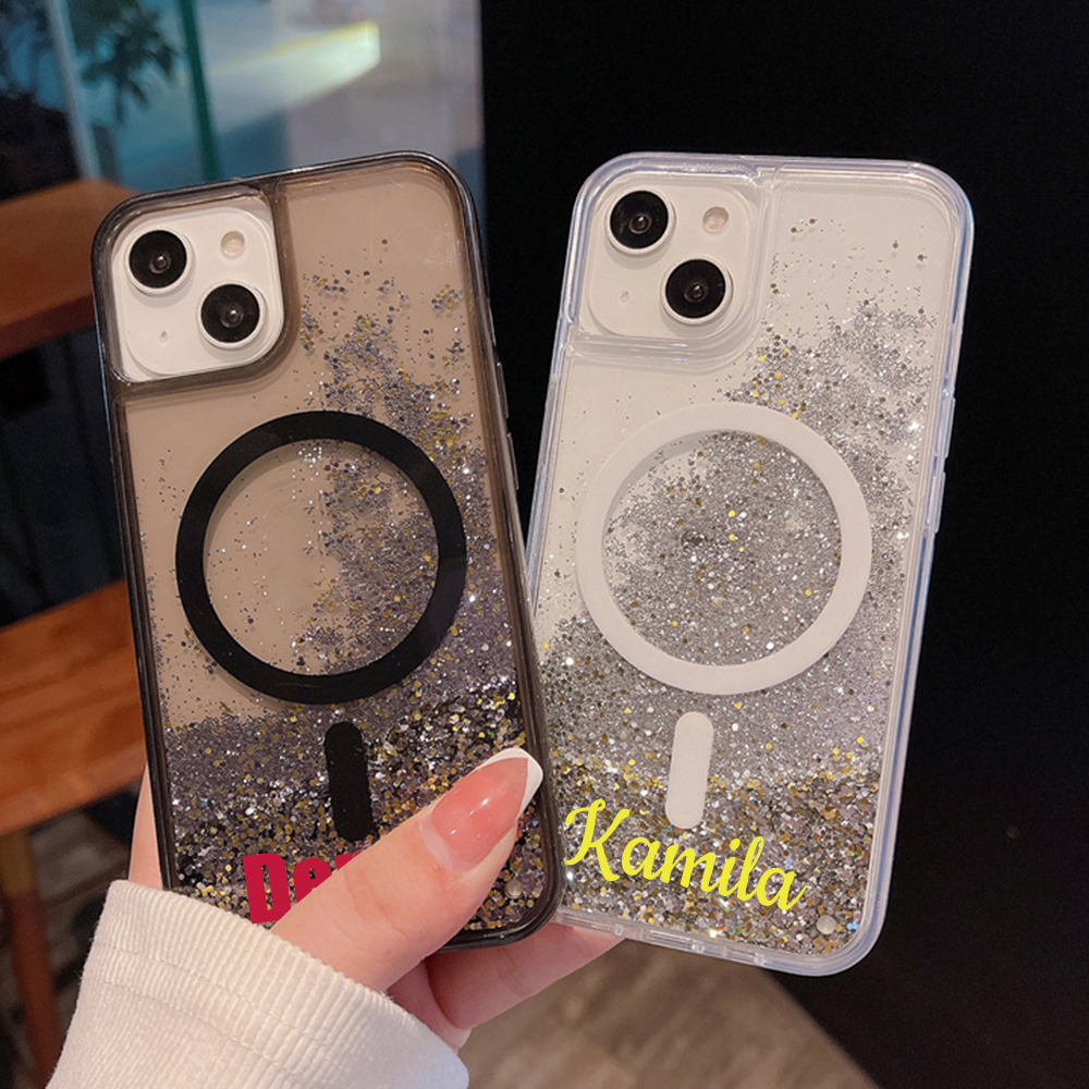 Personalized Magnetic Liquid Quicksand Glitter Bling iPhone Case | OFCase148