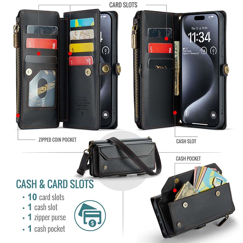 Personalised Monogram Card Holder Zipper Wallet Crossbody Phone Case | OFCase114