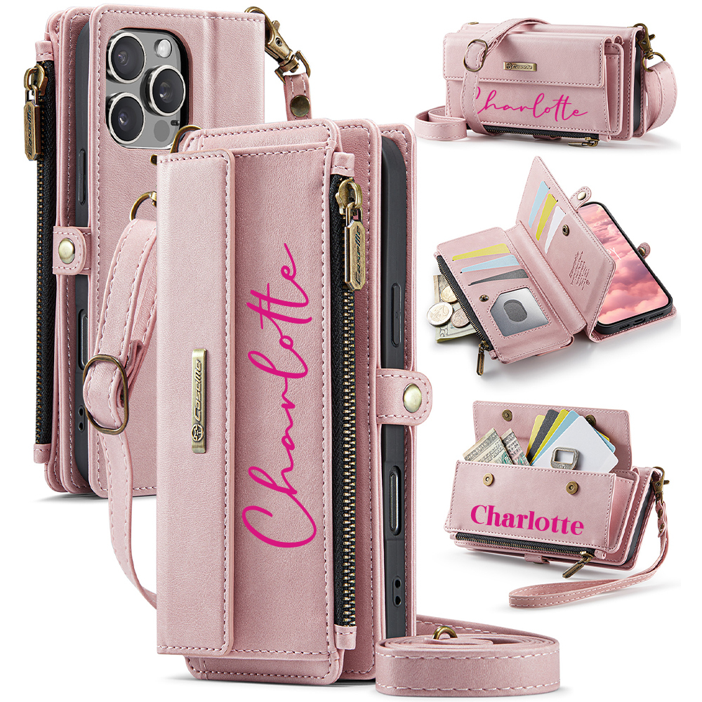 Personalised Monogram Card Holder Zipper Wallet Crossbody Phone Case for iPhone & Samsung | OFCase153