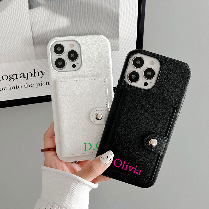 Personalized Monogram Leather Phone Cover Case with Card Pocket | OFCase096