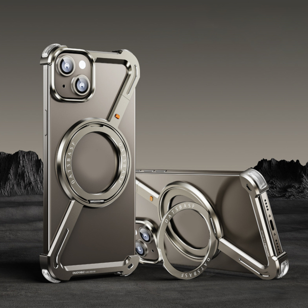 360° Rotation Kickstand MagSafe Aluminum Metal Frameless Z Design Bumper Phone Case for iPhone & Samsung Phone | OFCase158