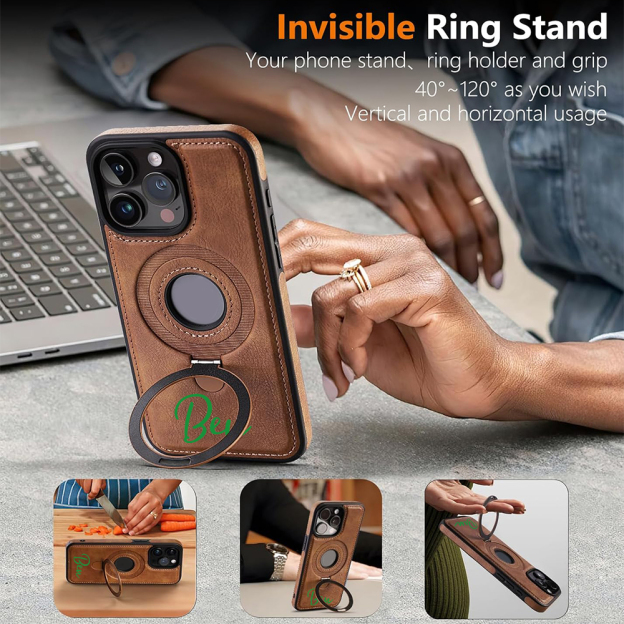 Personalized Leather Monogram Magnetic Phone Case with Magsafe & Kickstand | OFCase145