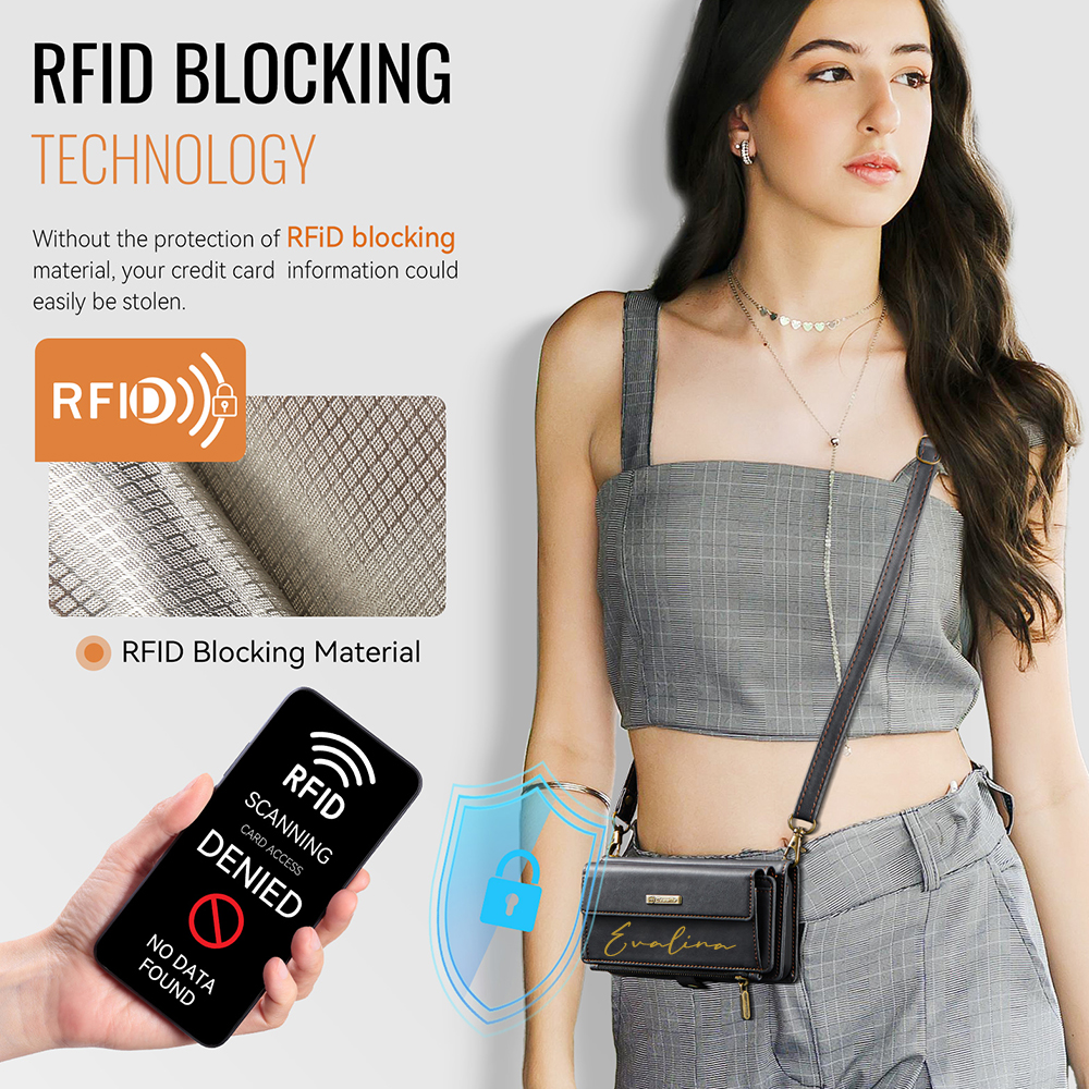 Personalised Monogram Card Holder Zipper Wallet Crossbody Phone Case for iPhone & Samsung | OFCase153