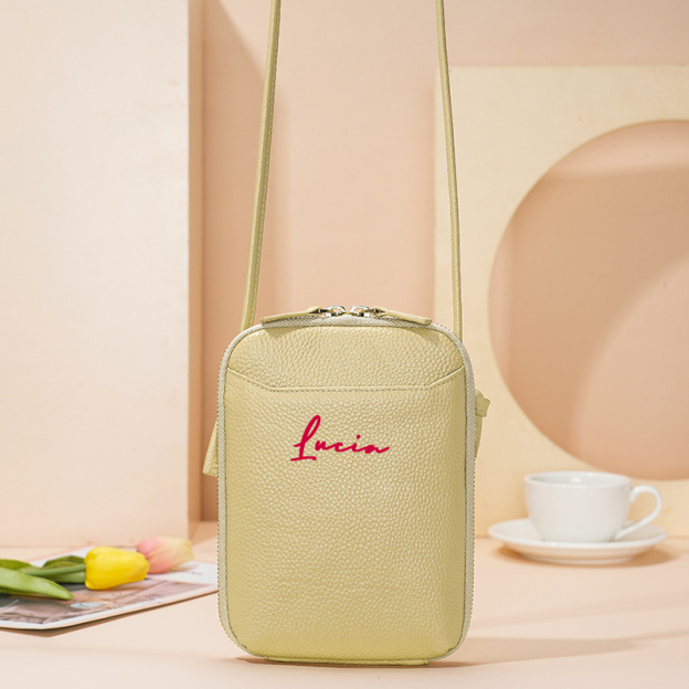 Personalized Adjustable Strap Zip Card Slot Leather Phone Bags | OFBag01