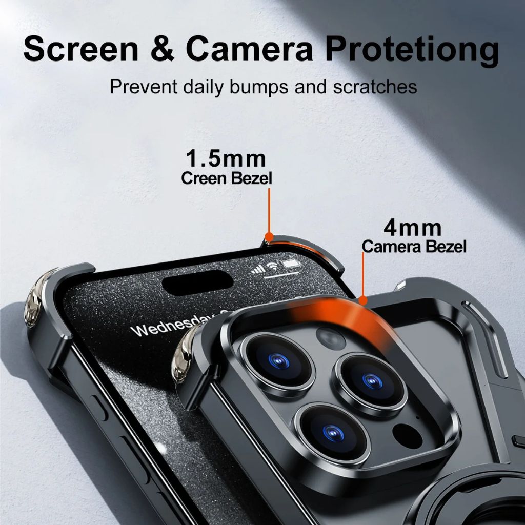 360° Rotation Kickstand MagSafe Aluminum Metal Frameless Z Design Bumper Phone Case for iPhone & Samsung Phone | OFCase158