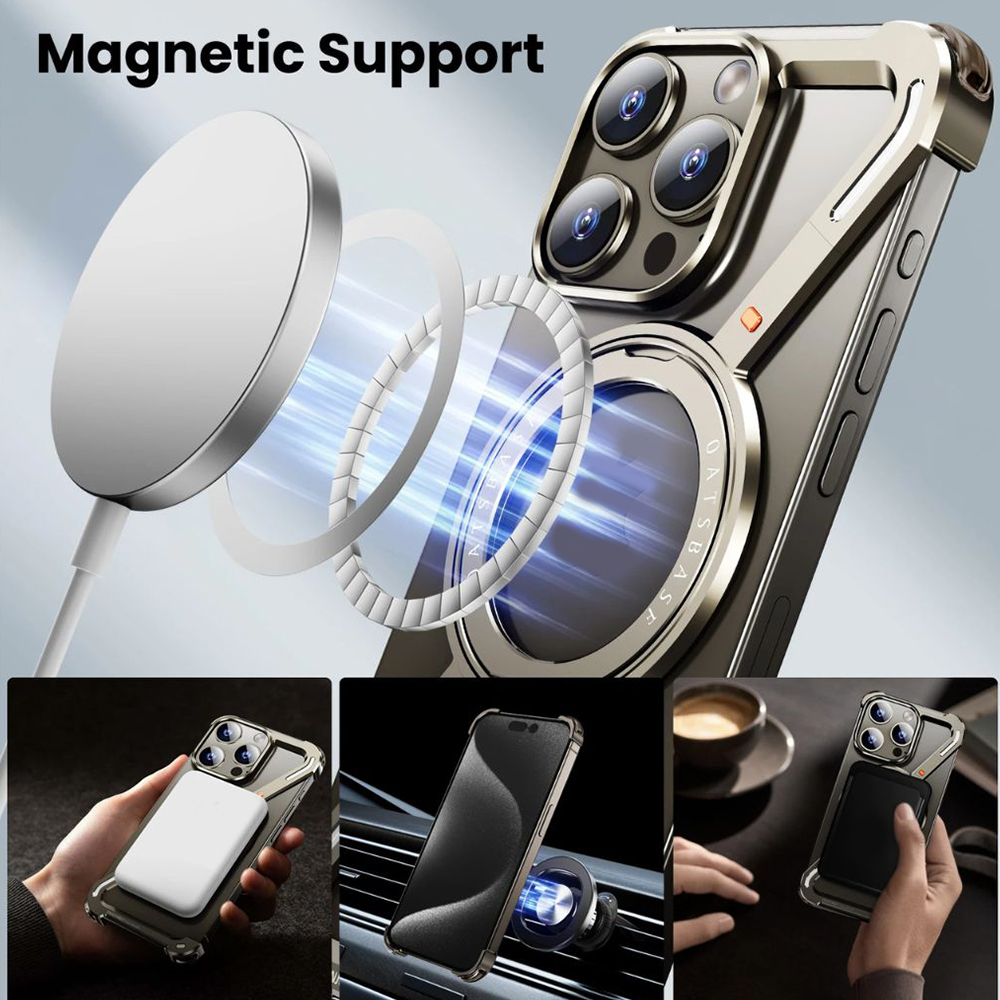 360° Rotation Kickstand MagSafe Aluminum Metal Frameless Z Design Bumper Phone Case for iPhone & Samsung Phone | OFCase158