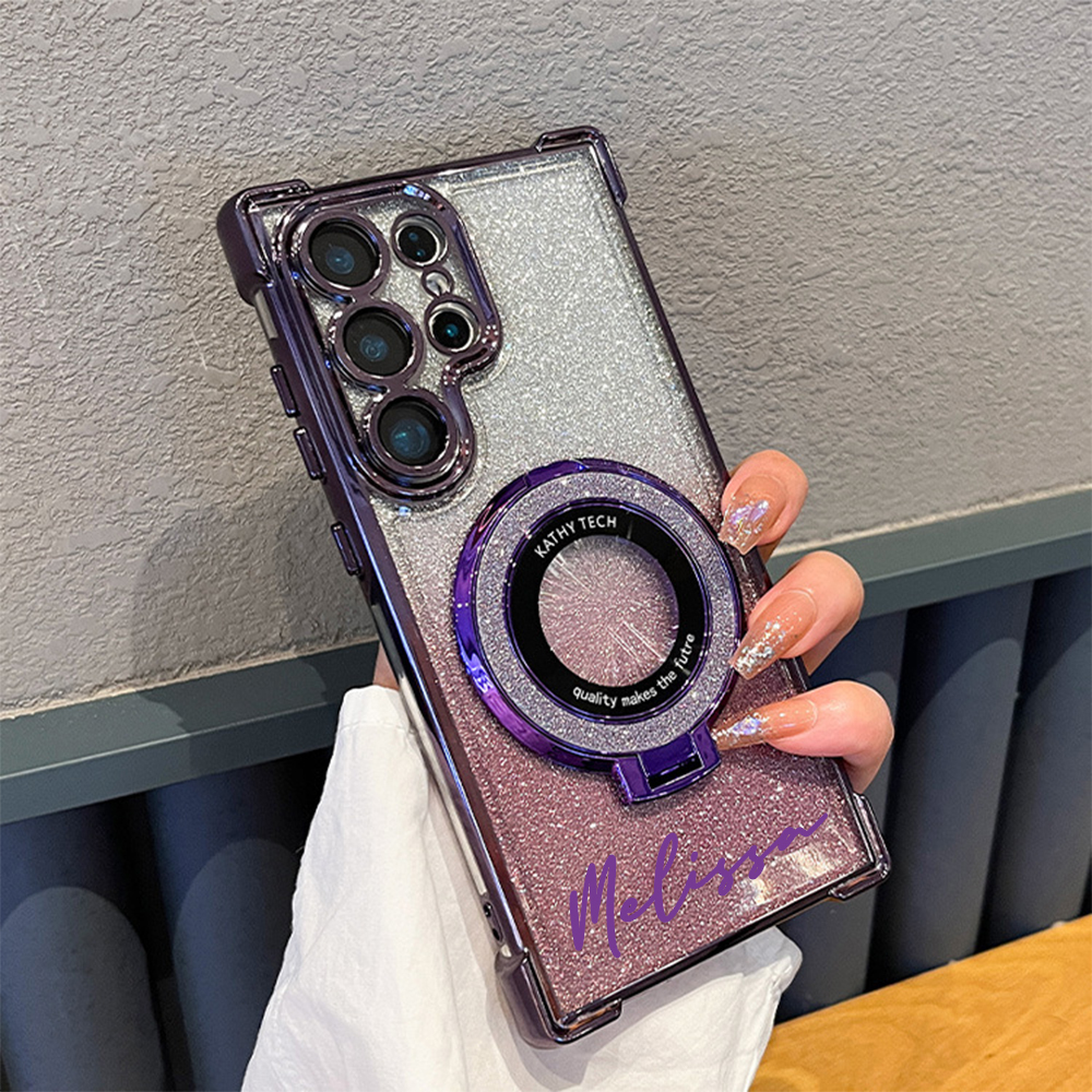 Personalized Magnetic Glitter Bling Phone Case with Stand Holder