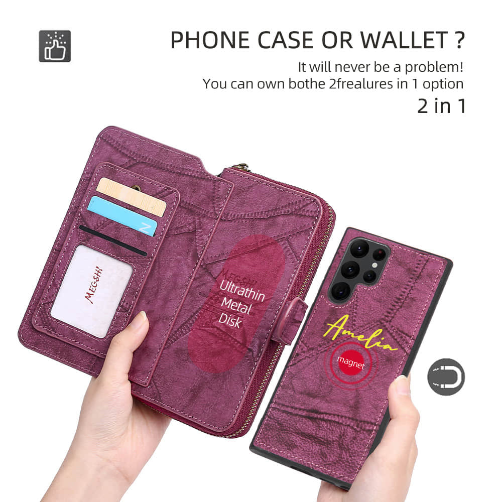 Personalised Monogram Zipper Wallet Detachable Phone Case | OFCase122