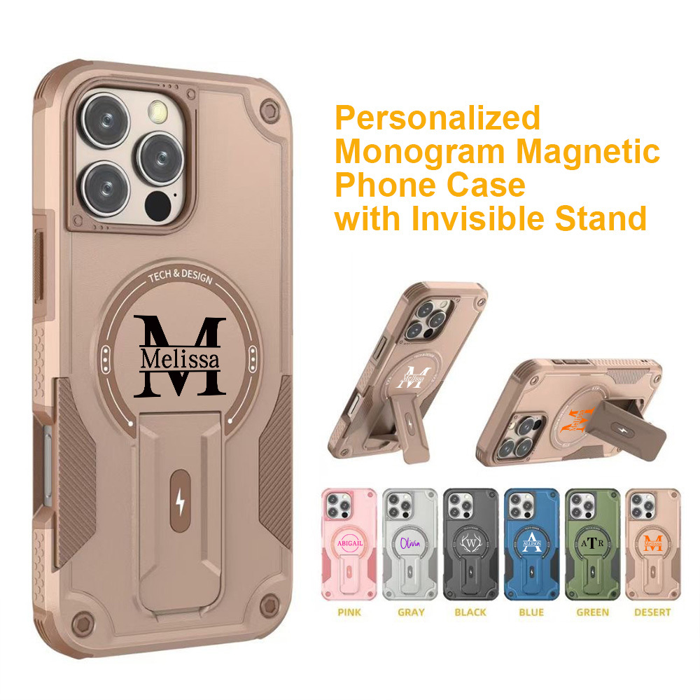 Personalized Monogram Magnetic Phone Case for iPhone and Samsung with Invisible Stand | OFCase159