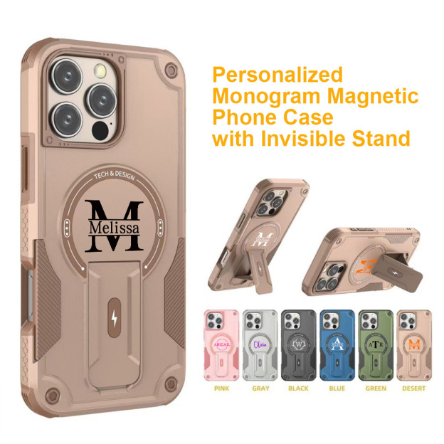 Personalized Monogram Magnetic Phone Case for iPhone and Samsung with Invisible Stand | OFCase159
