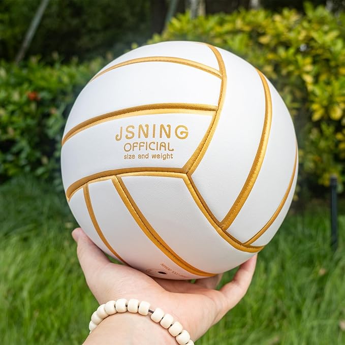 Golden White  Volleyball ，Classic Minimalist Design Volleyball Soft Touch for Outdoor Indoor Beach Game Official Size 5,Volley Lite Volleyball with Pump