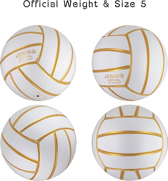 Golden White  Volleyball ，Classic Minimalist Design Volleyball Soft Touch for Outdoor Indoor Beach Game Official Size 5,Volley Lite Volleyball with Pump