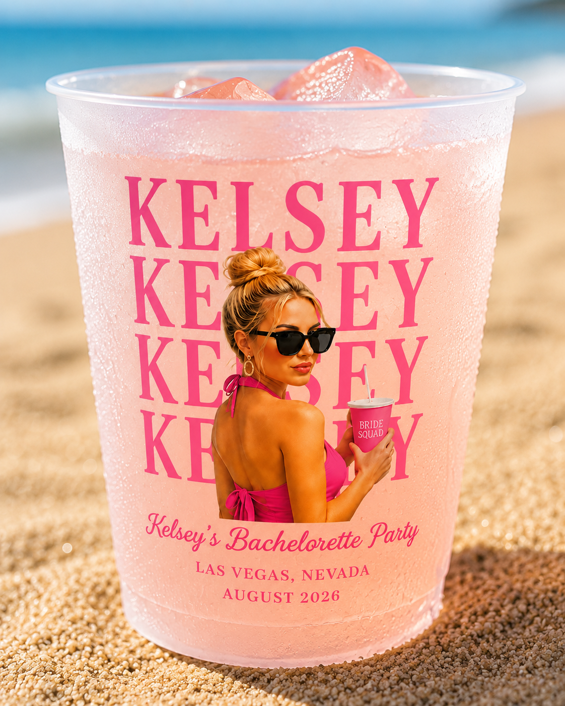 Personalized Birthday Photo Cups, Tropical Birthday Cups, Custom Frosted Plastic Cups, Beach Party Drinkware, Pool Party Favors, Summer Birthday Cups