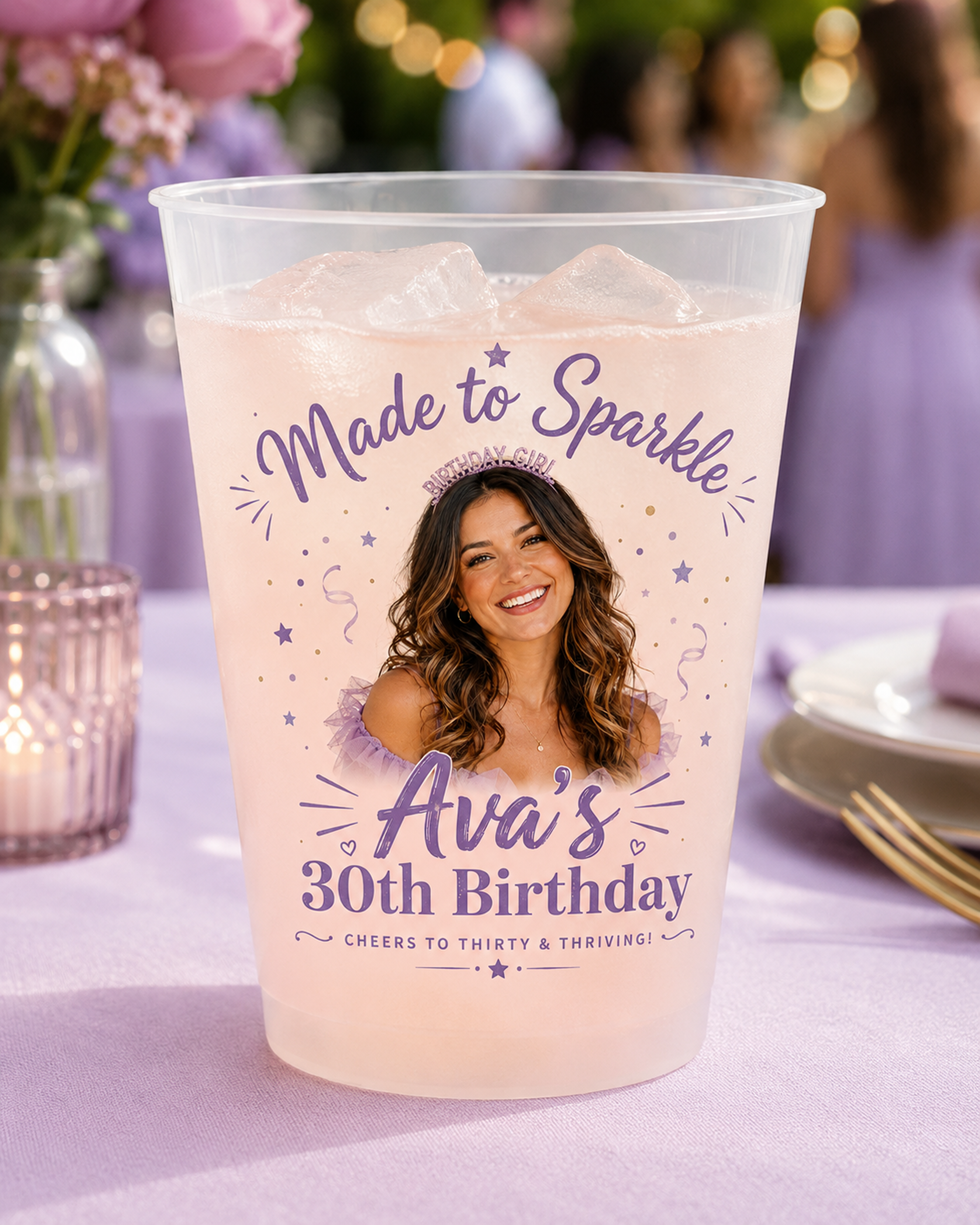 Personalized Birthday Photo Cups, Tropical Birthday Cups, Custom Frosted Plastic Cups, Beach Party Drinkware, Pool Party Favors, Summer Birthday Cups