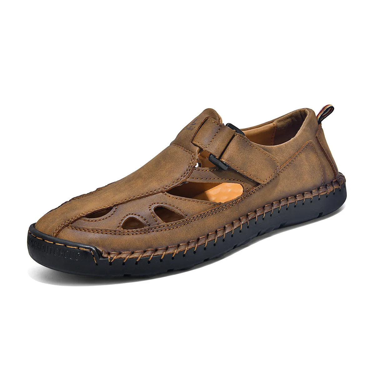 ⏰LAST DAY-70% OFF🛒Men's Adjustable Strap Leather Slides – Comfortable for Daily & Beach