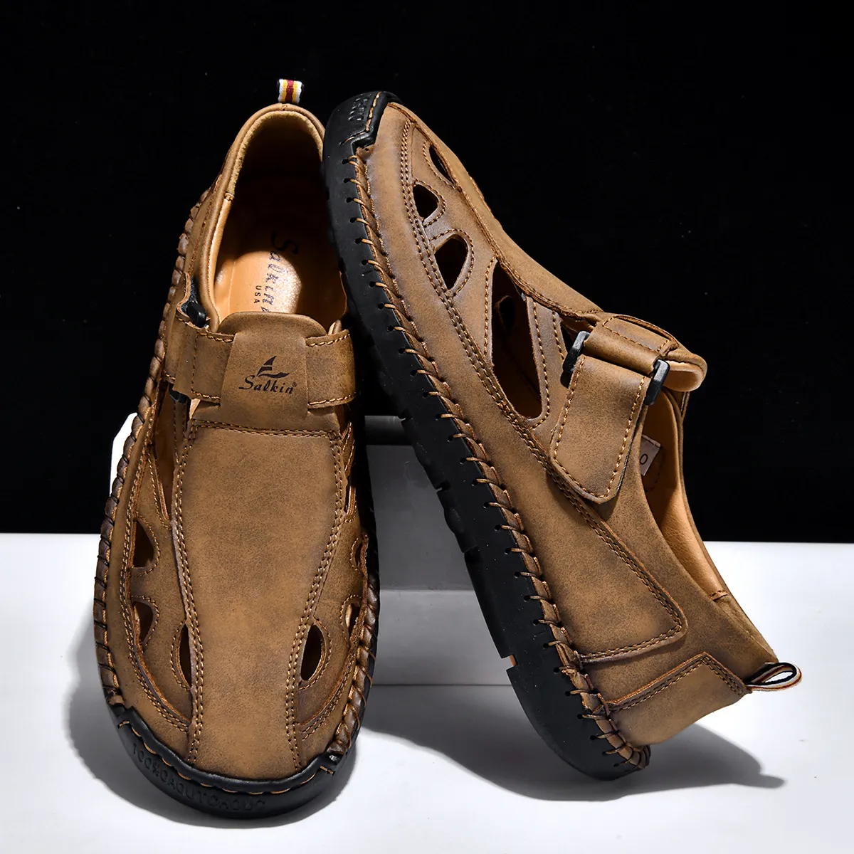 ⏰LAST DAY-70% OFF🛒Men's Adjustable Strap Leather Slides – Comfortable for Daily & Beach