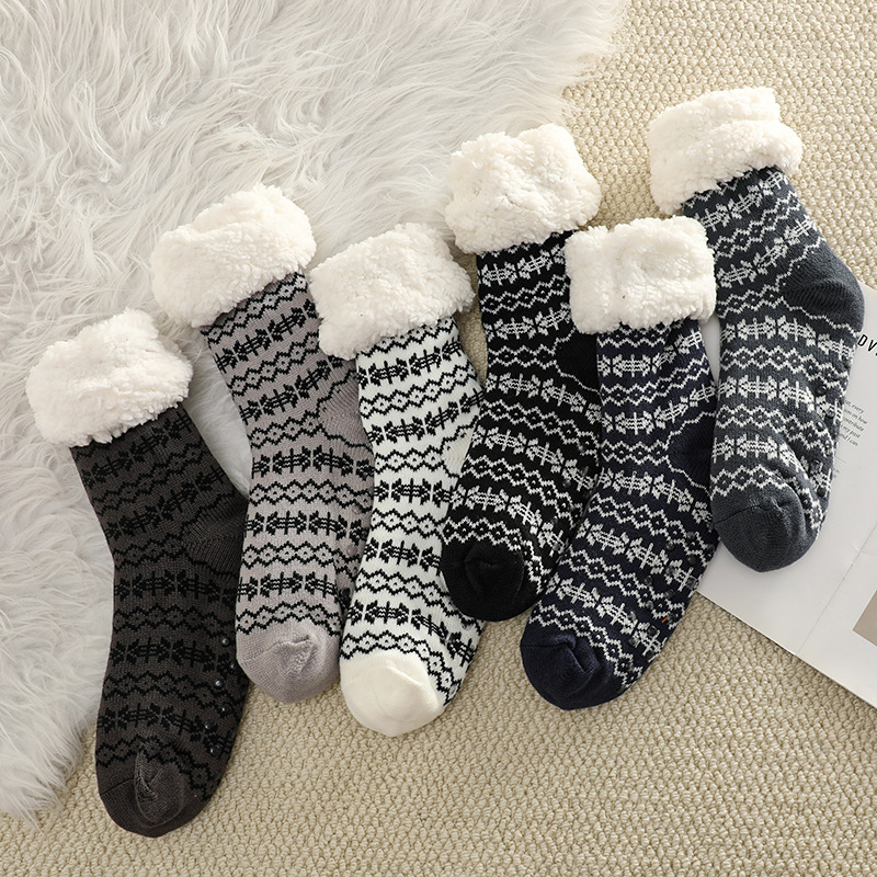 🔥Early Christmas SALE🔥Ultra-thick Cashmere Slipper Home Socks-Snowflake Stripes