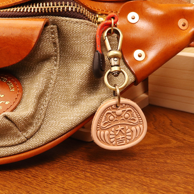 New Chinese style keychain vintage cowhide vegetable tanned leather pendant