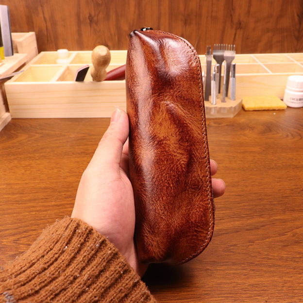 New top layer cowhide pencil case glasses storage bag
