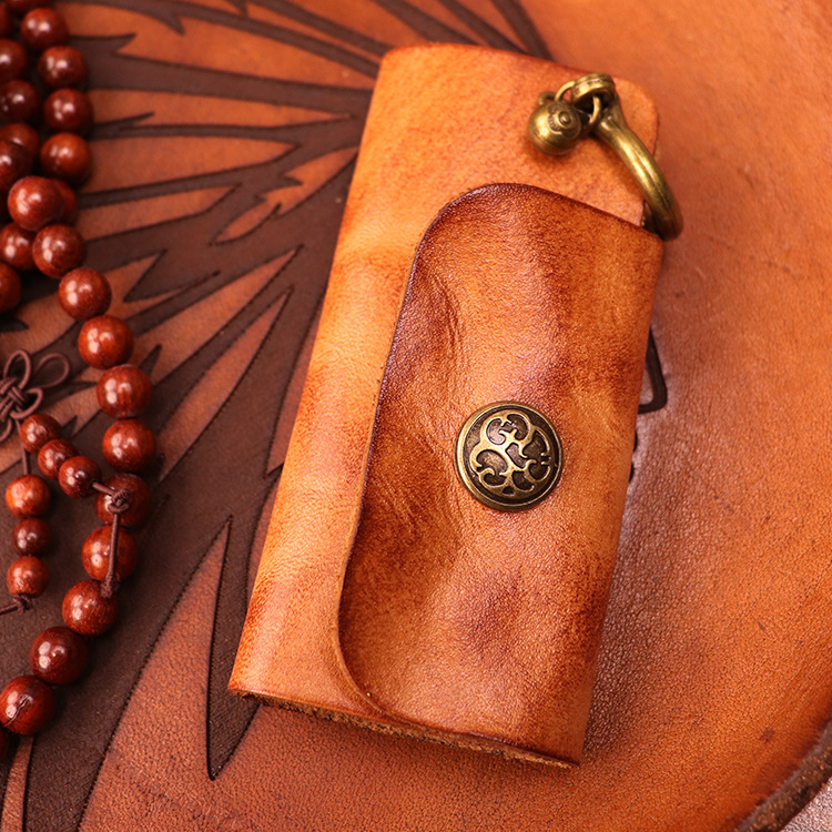 New top layer cowhide vegetable tanned leather key bag