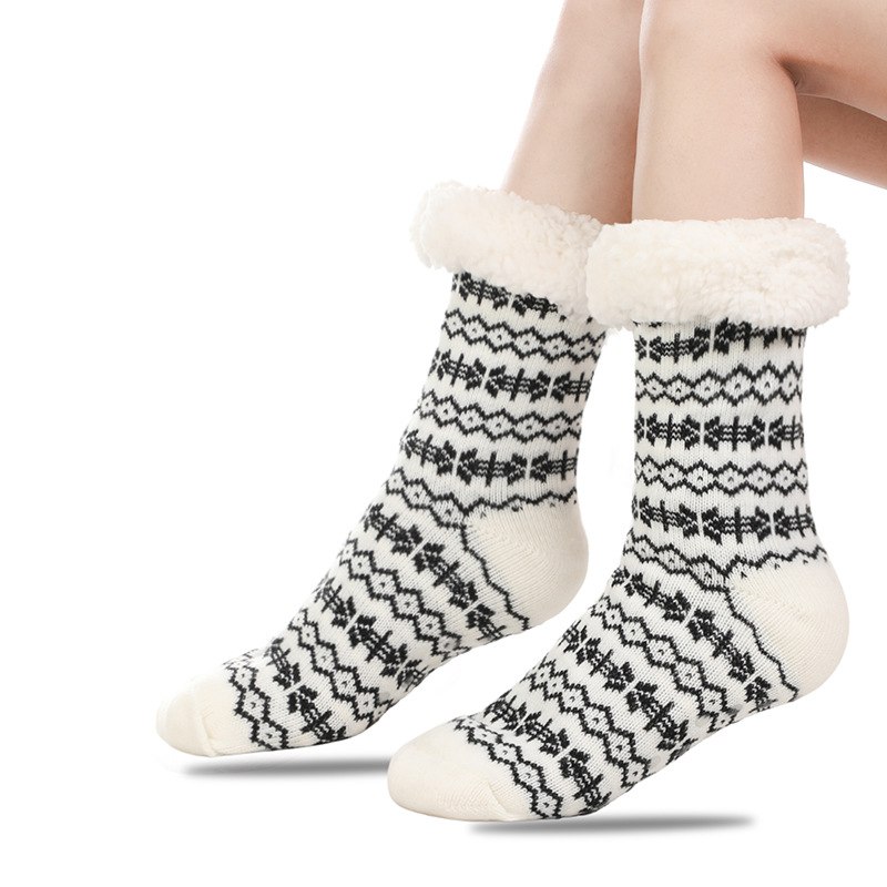 🔥Early Christmas SALE🔥Ultra-thick Cashmere Slipper Home Socks-Snowflake Stripes