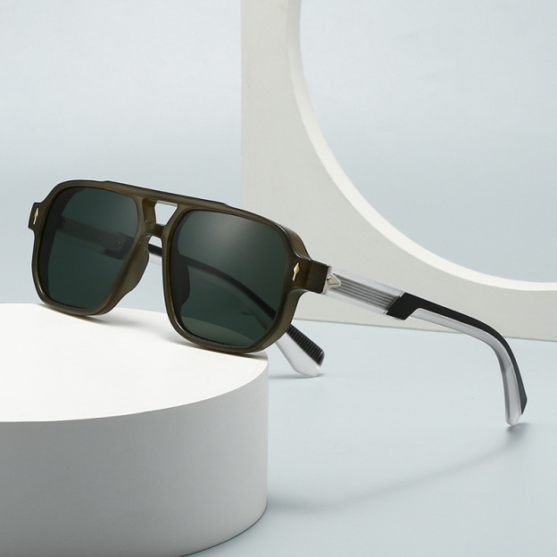 Retro double-beam square-frame aviator sunglasses