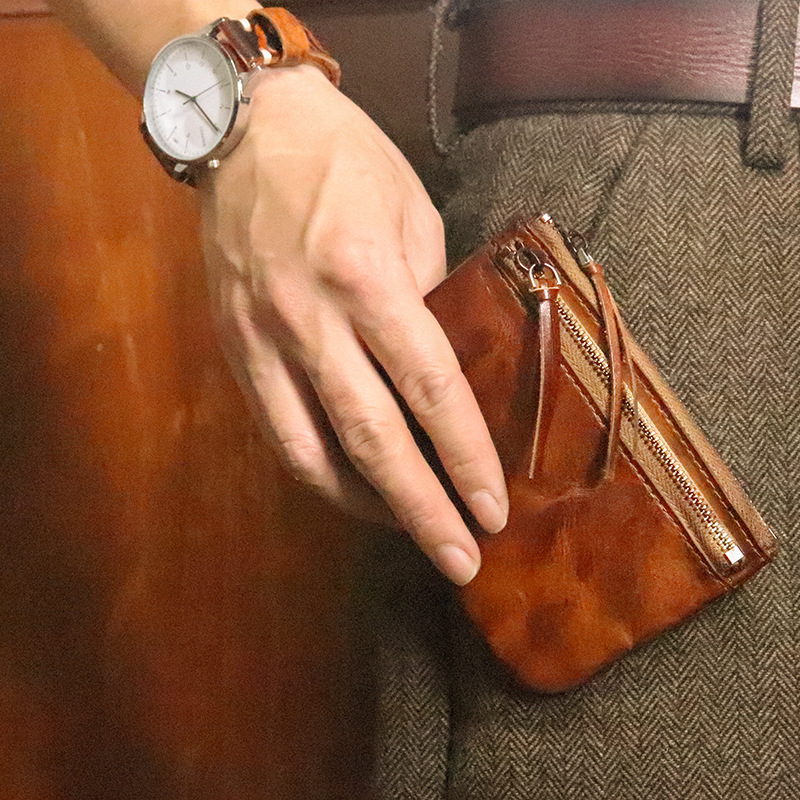 Top layer cowhide vintage distressed coin purse