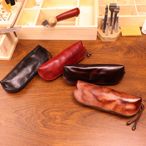 New top layer cowhide pencil case glasses storage bag